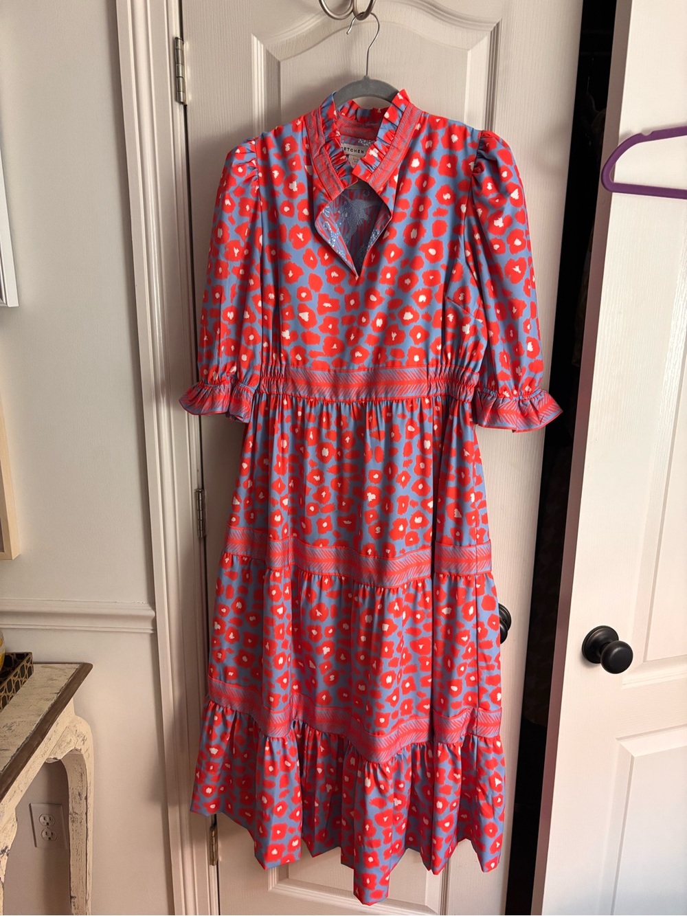 Gretchen Scott Designs Coral Floral Midi Dress with Lavender Ground
